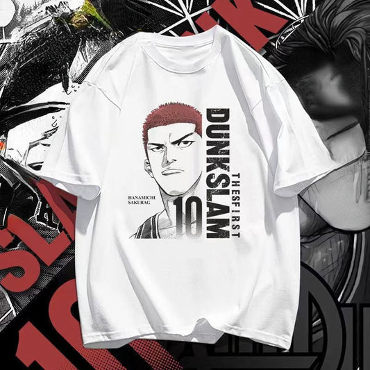 Slam Dunk anime peripheral kawaii white t-shirt versatile Shohoku team uniform Sakuragi Hanamichi Akagi Haruko summer top gift