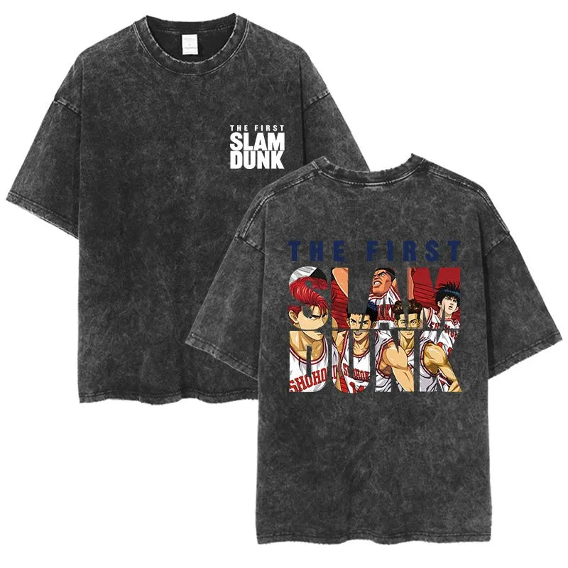 Slam Dunk Master Men and Women Anime Sakuragi Hanadao Mitsui Shou Wash To Do Old Cotton T-shirt Printed Short-sleeved Undershirt