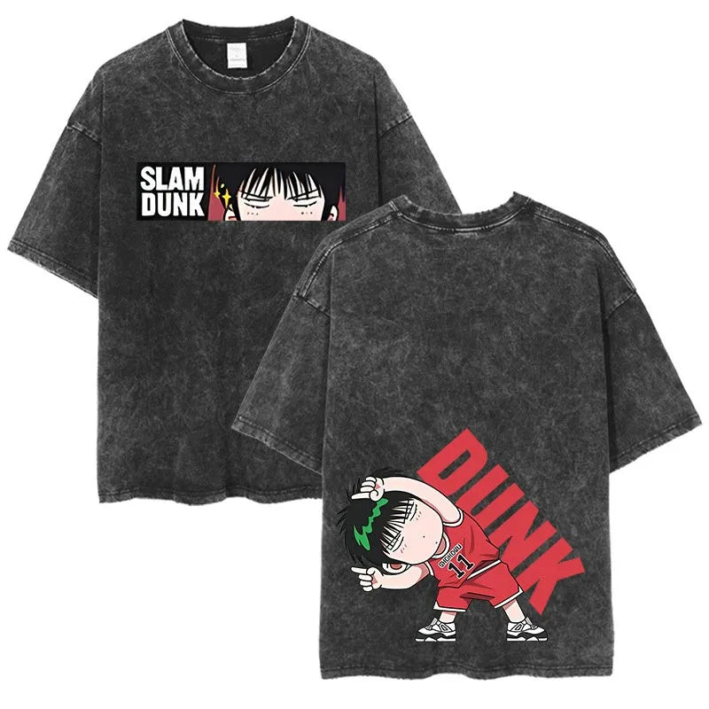Slam Dunk Master Men and Women Anime Sakuragi Hanadao Mitsui Shou Wash To Do Old Cotton T-shirt Printed Short-sleeved Undershirt