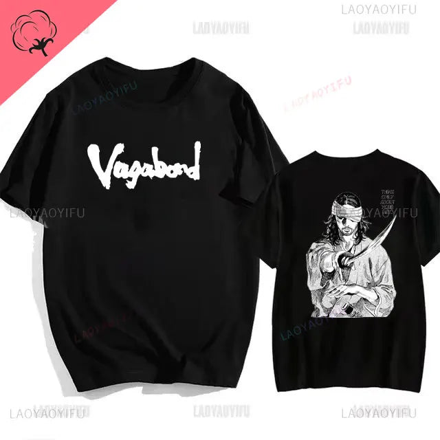 Japanese Vintage Anime Vagabond Graphic T-Shirt Man Woman Harajuku Strike Violently Streetwear Tshirt Cotton Cartoon Short-sleev