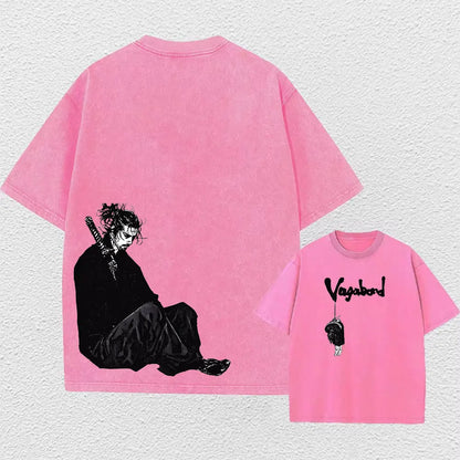 Men Streetwear Tshirt Anime Vagabond Graphic Print Vintage Harajuku Washed Black T Shirt Men Summer Casual Cotton Loose Top Tee