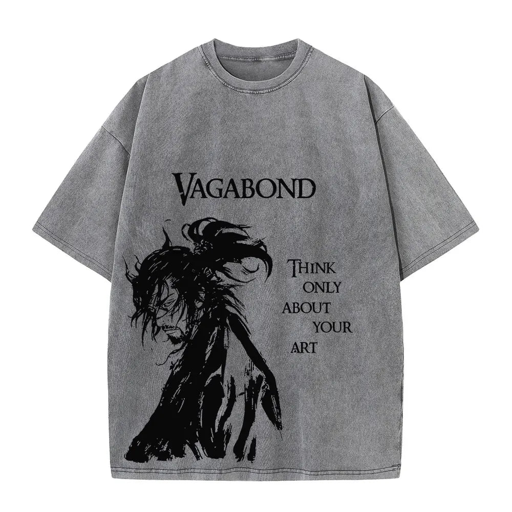 Men Streetwear Tshirt Anime Vagabond Graphic Print Vintage Harajuku Washed Black T Shirt Men Summer Casual Cotton Loose Top Tee