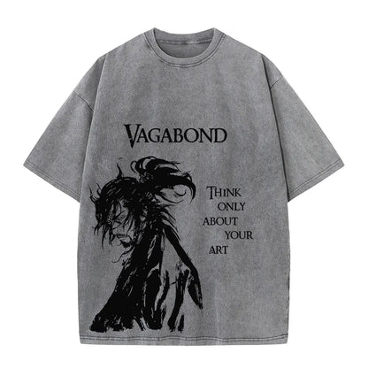 Men Streetwear Tshirt Anime Vagabond Graphic Print Vintage Harajuku Washed Black T Shirt Men Summer Casual Cotton Loose Top Tee