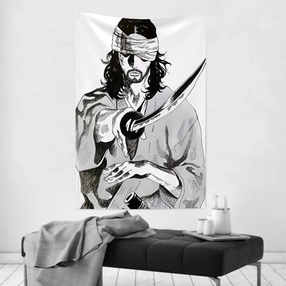 1pc Vintage Anime Miyamoto Musashi Vagabond Bushido Warrior Tapestry  Wall Cloth Party Hanging Background  Baby Room