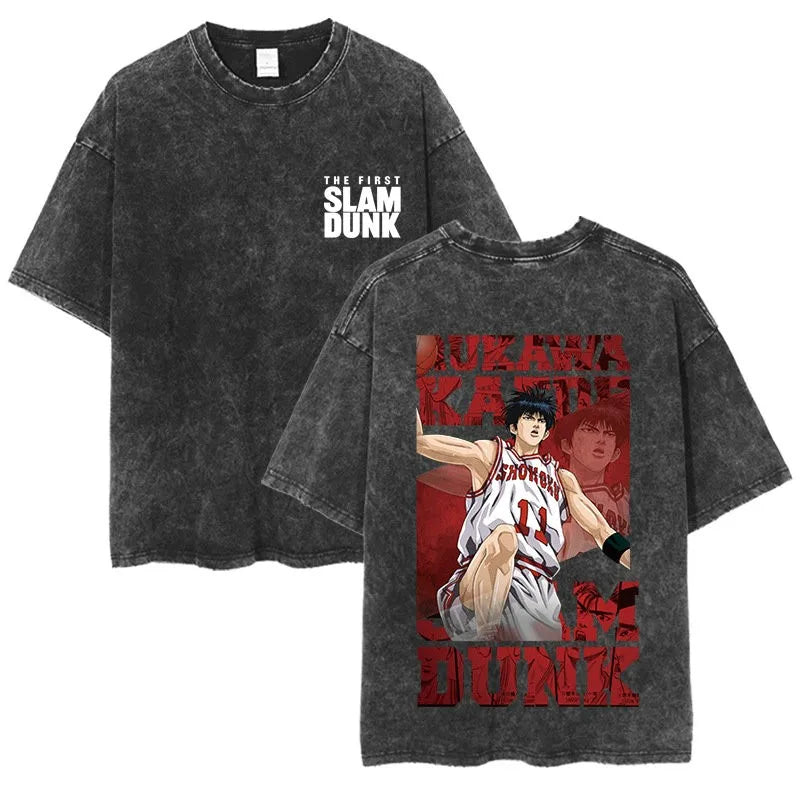 Slam Dunk Master Men and Women Anime Sakuragi Hanadao Mitsui Shou Wash To Do Old Cotton T-shirt Printed Short-sleeved Undershirt
