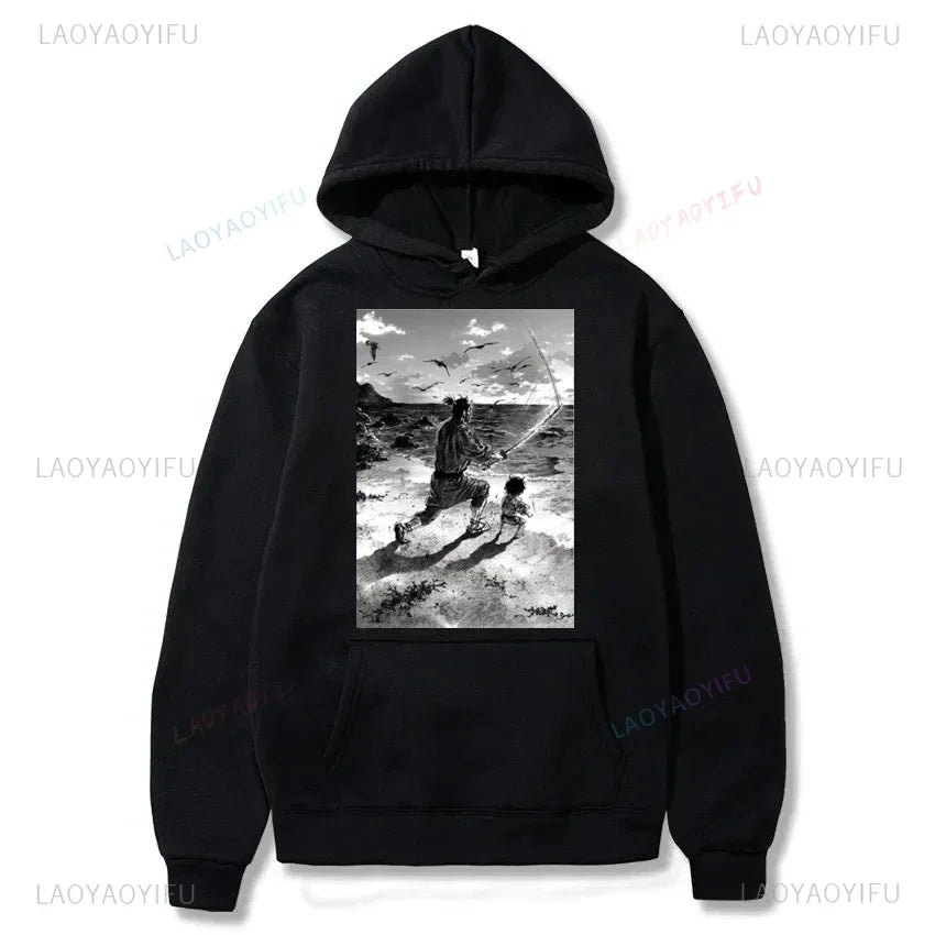 Japan Manga VAGABOND Miyamoto Musashi Print Man Hoodies Acg Fans Streetwear Hipster Otaku Clothing Casual Girl Sweatshirts