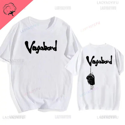 Japanese Vintage Anime Vagabond Graphic T-Shirt Man Woman Harajuku Strike Violently Streetwear Tshirt Cotton Cartoon Short-sleev