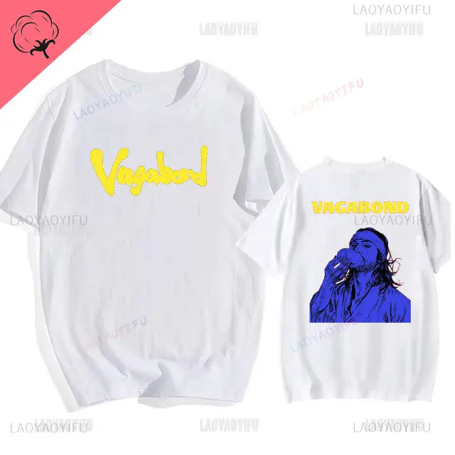 Japanese Vintage Anime Vagabond Graphic T-Shirt Man Woman Harajuku Strike Violently Streetwear Tshirt Cotton Cartoon Short-sleev