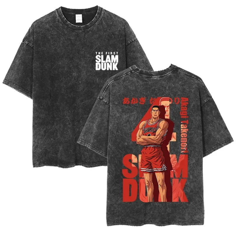 Slam Dunk Master Men and Women Anime Sakuragi Hanadao Mitsui Shou Wash To Do Old Cotton T-shirt Printed Short-sleeved Undershirt