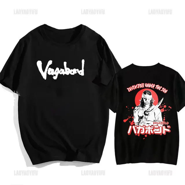 Japanese Vintage Anime Vagabond Graphic T-Shirt Man Woman Harajuku Strike Violently Streetwear Tshirt Cotton Cartoon Short-sleev
