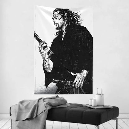 1pc Vintage Anime Miyamoto Musashi Vagabond Bushido Warrior Tapestry  Wall Cloth Party Hanging Background  Baby Room