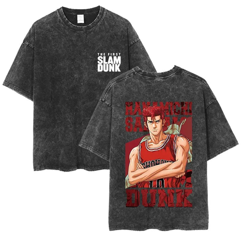 Slam Dunk Master Men and Women Anime Sakuragi Hanadao Mitsui Shou Wash To Do Old Cotton T-shirt Printed Short-sleeved Undershirt