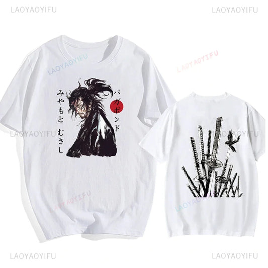 Japanese Vintage Anime Vagabond Graphic T-Shirt Man Woman Harajuku Strike Violently Streetwear Tshirt Cotton Cartoon Short-sleev