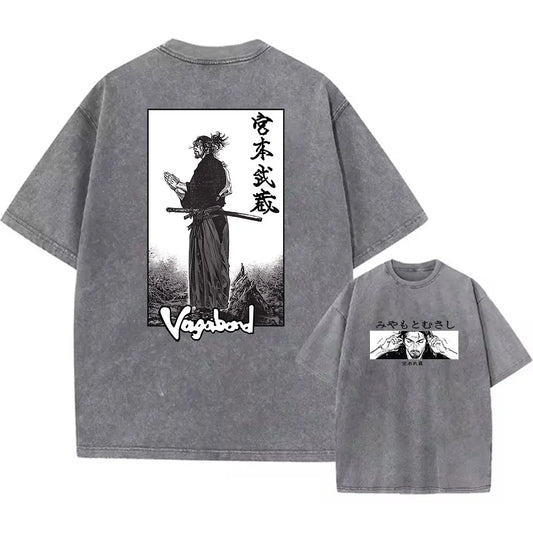Men Streetwear Tshirt Anime Vagabond Graphic Print Vintage Harajuku Washed Black T Shirt Men Summer Casual Cotton Loose Top Tee