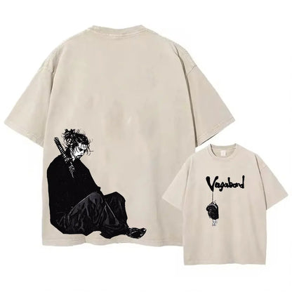 Men Streetwear Tshirt Anime Vagabond Graphic Print Vintage Harajuku Washed Black T Shirt Men Summer Casual Cotton Loose Top Tee