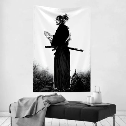 1pc Vintage Anime Miyamoto Musashi Vagabond Bushido Warrior Tapestry  Wall Cloth Party Hanging Background  Baby Room