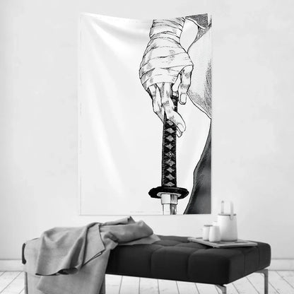 1pc Vintage Anime Miyamoto Musashi Vagabond Bushido Warrior Tapestry  Wall Cloth Party Hanging Background  Baby Room