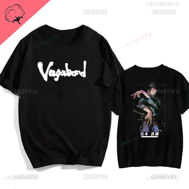 Japanese Vintage Anime Vagabond Graphic T-Shirt Man Woman Harajuku Strike Violently Streetwear Tshirt Cotton Cartoon Short-sleev