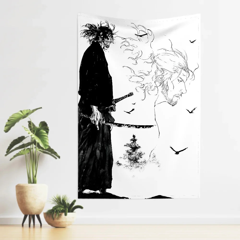 1pc Vintage Anime Miyamoto Musashi Vagabond Bushido Warrior Tapestry  Wall Cloth Party Hanging Background  Baby Room