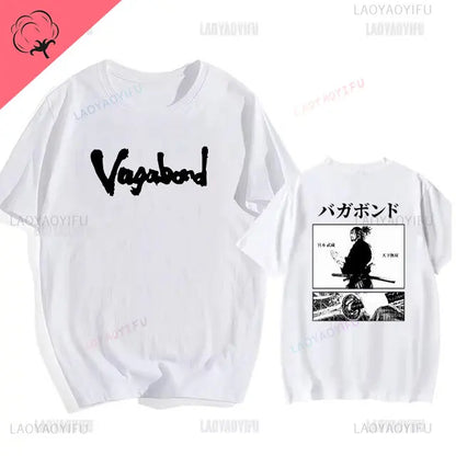 Japanese Vintage Anime Vagabond Graphic T-Shirt Man Woman Harajuku Strike Violently Streetwear Tshirt Cotton Cartoon Short-sleev