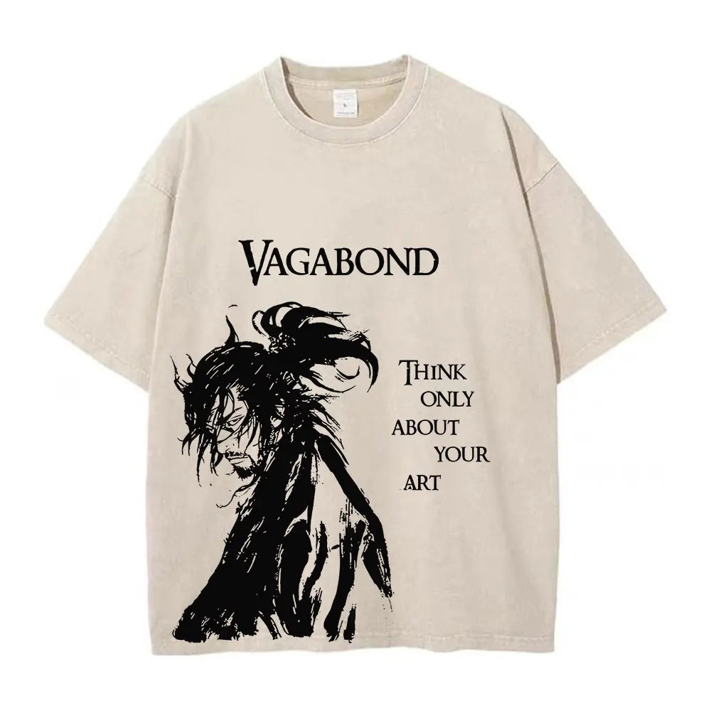 Men Streetwear Tshirt Anime Vagabond Graphic Print Vintage Harajuku Washed Black T Shirt Men Summer Casual Cotton Loose Top Tee