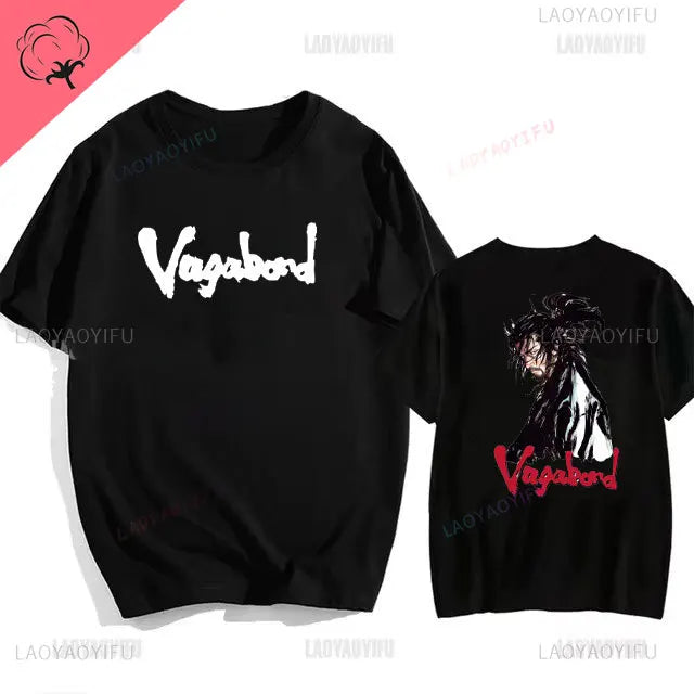 Japanese Vintage Anime Vagabond Graphic T-Shirt Man Woman Harajuku Strike Violently Streetwear Tshirt Cotton Cartoon Short-sleev