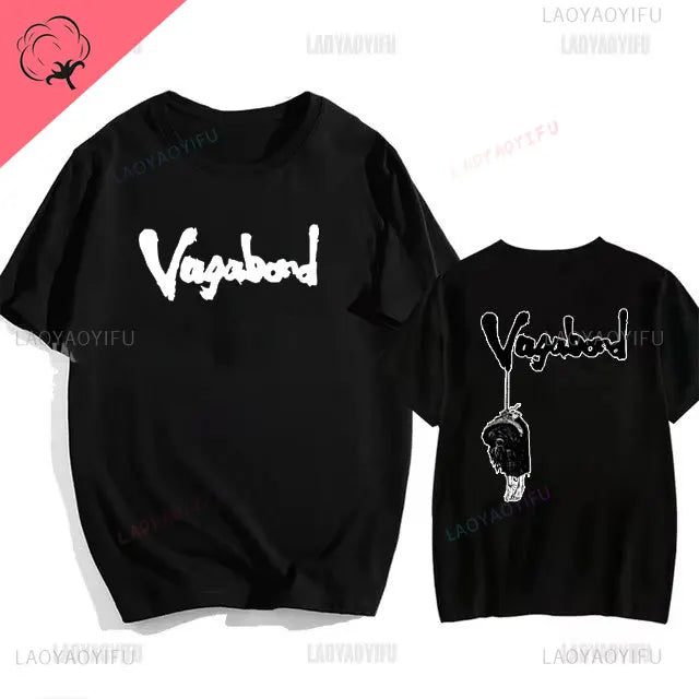 Japanese Vintage Anime Vagabond Graphic T-Shirt Man Woman Harajuku Strike Violently Streetwear Tshirt Cotton Cartoon Short-sleev
