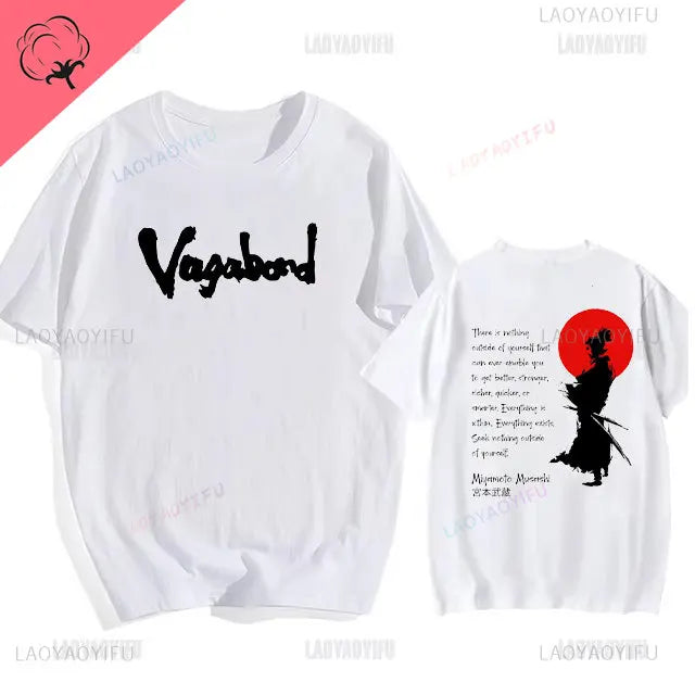 Japanese Vintage Anime Vagabond Graphic T-Shirt Man Woman Harajuku Strike Violently Streetwear Tshirt Cotton Cartoon Short-sleev