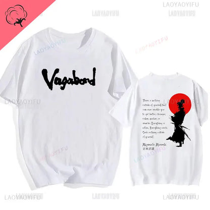 Japanese Vintage Anime Vagabond Graphic T-Shirt Man Woman Harajuku Strike Violently Streetwear Tshirt Cotton Cartoon Short-sleev