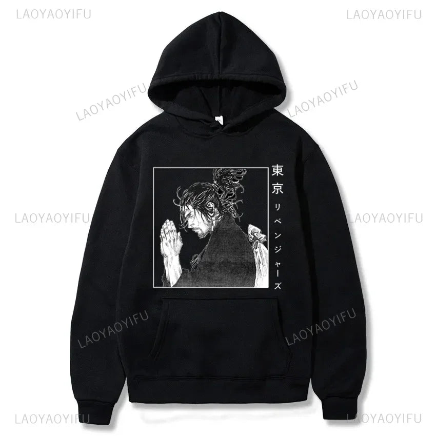Harajuku VAGABOND Miyamoto Musashi Print Graphic Man Hoodies Acg Fans Streetwear Hipster Otaku Clothing Casual Girl Sweatshirts