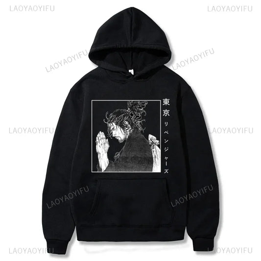 Harajuku VAGABOND Miyamoto Musashi Print Graphic Man Hoodies Acg Fans Streetwear Hipster Otaku Clothing Casual Girl Sweatshirts