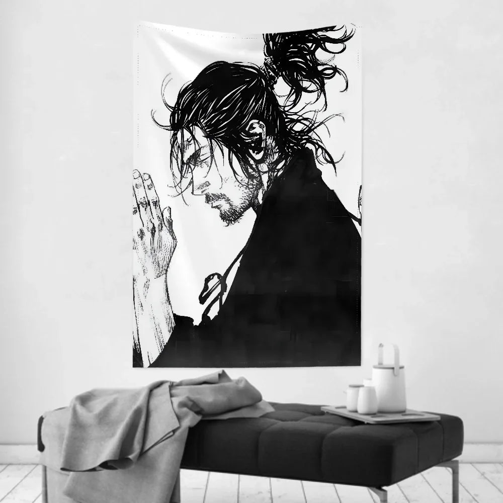 1pc Vintage Anime Miyamoto Musashi Vagabond Bushido Warrior Tapestry  Wall Cloth Party Hanging Background  Baby Room
