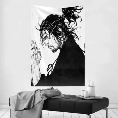 1pc Vintage Anime Miyamoto Musashi Vagabond Bushido Warrior Tapestry  Wall Cloth Party Hanging Background  Baby Room