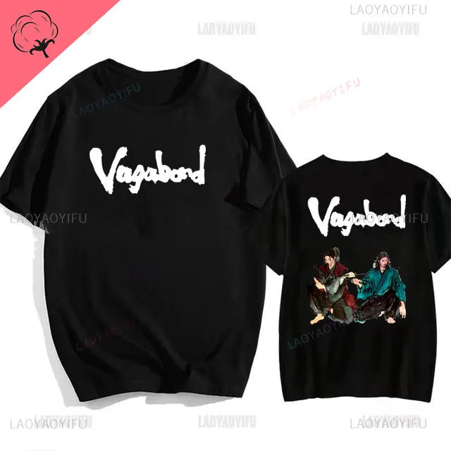 Japanese Vintage Anime Vagabond Graphic T-Shirt Man Woman Harajuku Strike Violently Streetwear Tshirt Cotton Cartoon Short-sleev