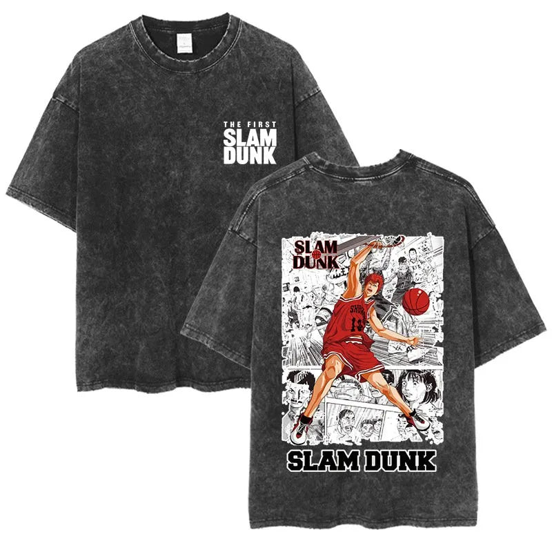Slam Dunk Master Men and Women Anime Sakuragi Hanadao Mitsui Shou Wash To Do Old Cotton T-shirt Printed Short-sleeved Undershirt