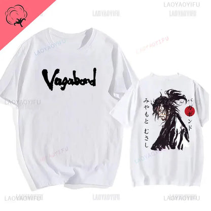 Japanese Vintage Anime Vagabond Graphic T-Shirt Man Woman Harajuku Strike Violently Streetwear Tshirt Cotton Cartoon Short-sleev
