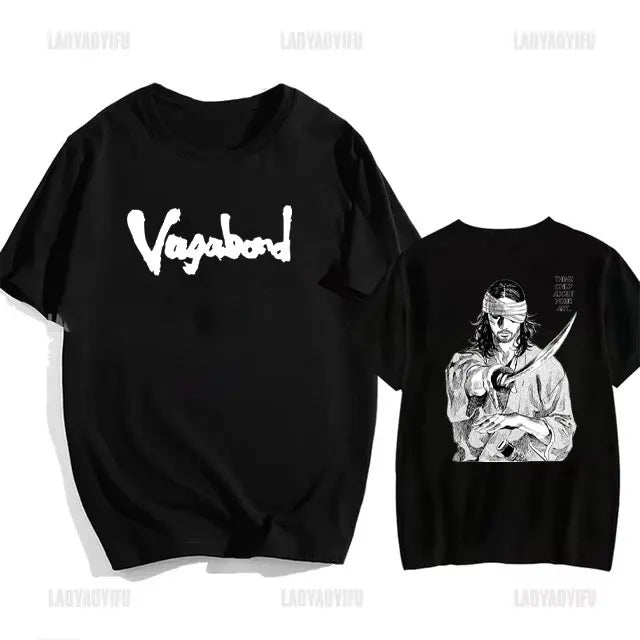 Japanese Vintage Anime Vagabond Graphic T-Shirt Man Woman Harajuku Strike Violently Streetwear Tshirt Cotton Cartoon Short-sleev