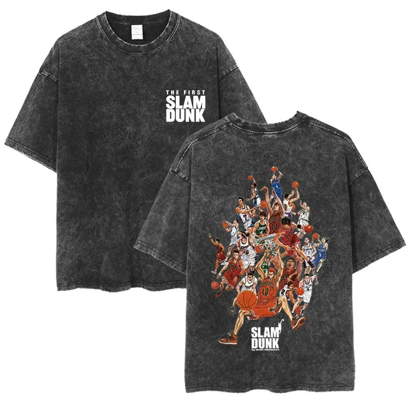 Slam Dunk Master Men and Women Anime Sakuragi Hanadao Mitsui Shou Wash To Do Old Cotton T-shirt Printed Short-sleeved Undershirt