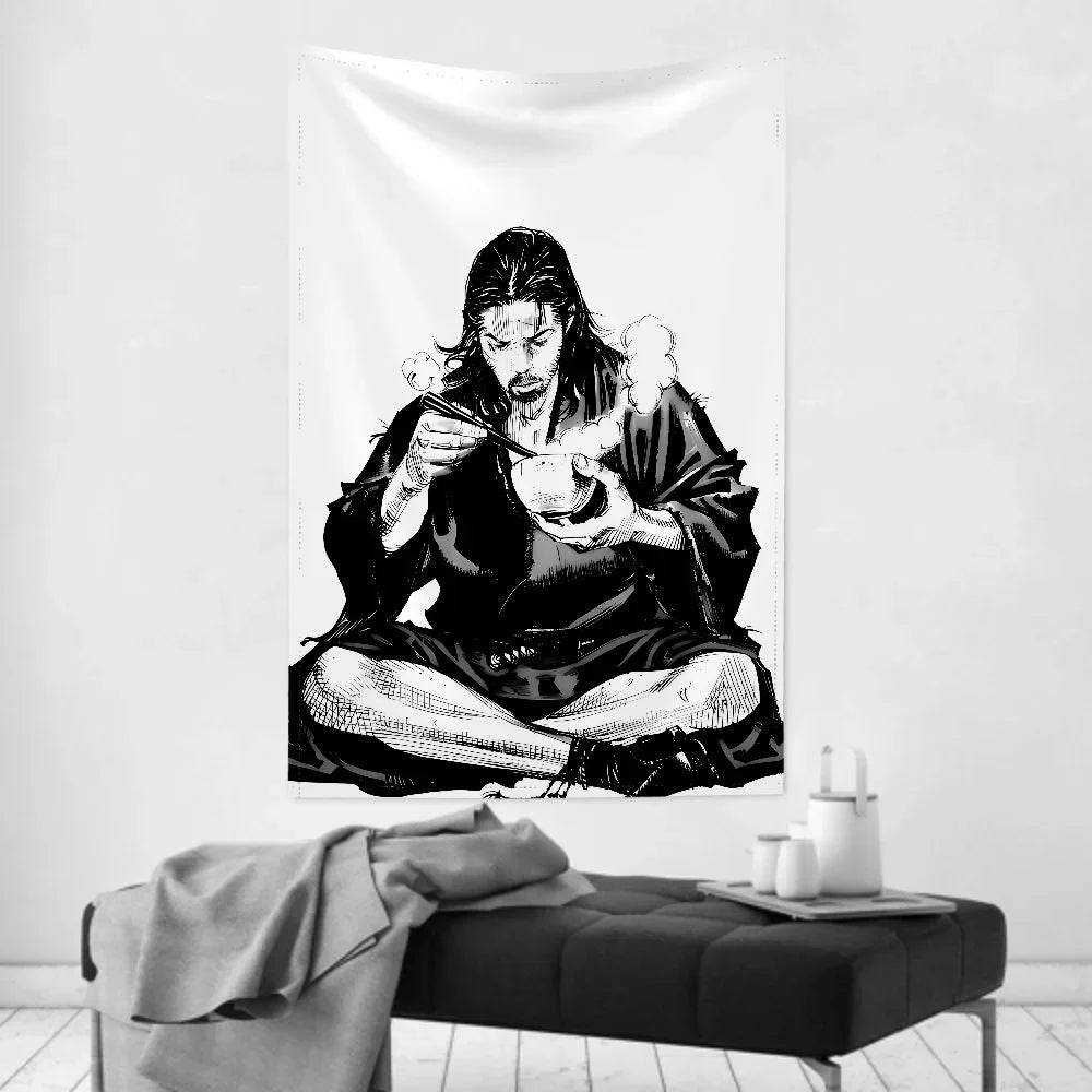 1pc Vintage Anime Miyamoto Musashi Vagabond Bushido Warrior Tapestry  Wall Cloth Party Hanging Background  Baby Room