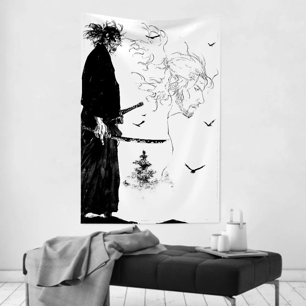 1pc Vintage Anime Miyamoto Musashi Vagabond Bushido Warrior Tapestry  Wall Cloth Party Hanging Background  Baby Room