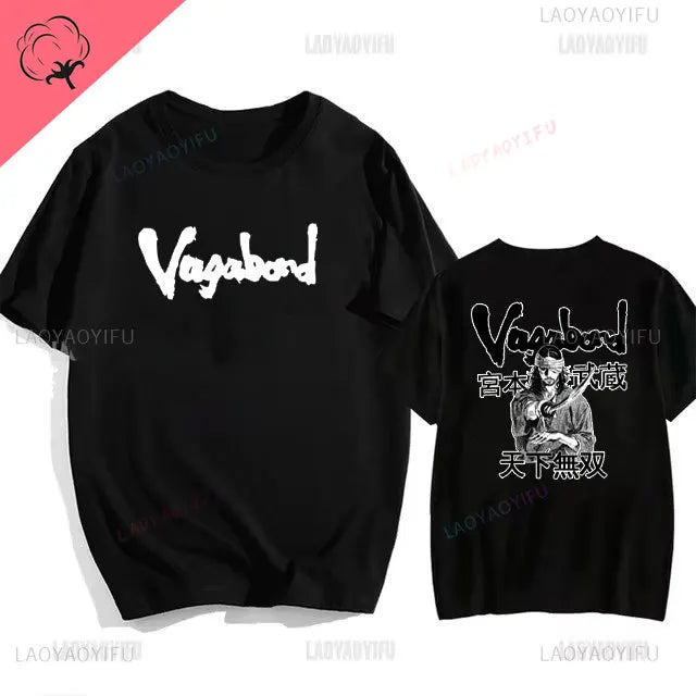 Japanese Vintage Anime Vagabond Graphic T-Shirt Man Woman Harajuku Strike Violently Streetwear Tshirt Cotton Cartoon Short-sleev