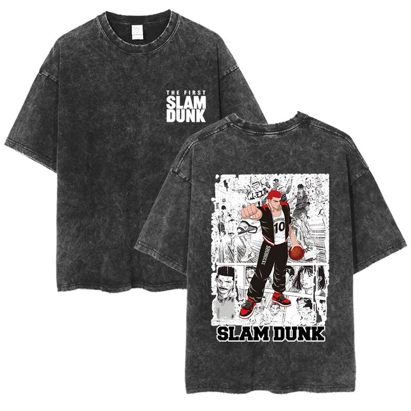 Slam Dunk Master Men and Women Anime Sakuragi Hanadao Mitsui Shou Wash To Do Old Cotton T-shirt Printed Short-sleeved Undershirt