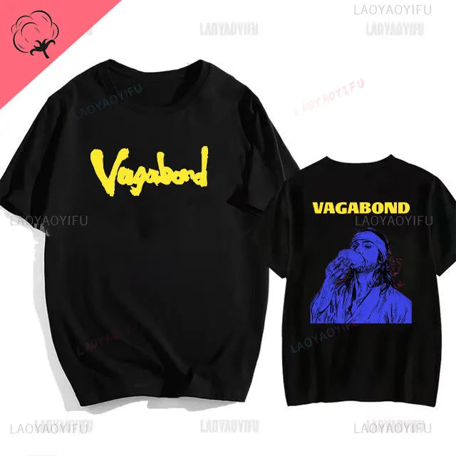 Japanese Vintage Anime Vagabond Graphic T-Shirt Man Woman Harajuku Strike Violently Streetwear Tshirt Cotton Cartoon Short-sleev