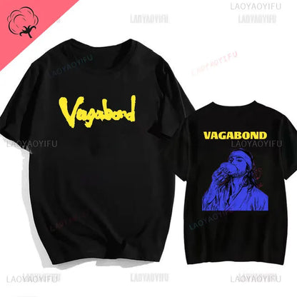 Japanese Vintage Anime Vagabond Graphic T-Shirt Man Woman Harajuku Strike Violently Streetwear Tshirt Cotton Cartoon Short-sleev