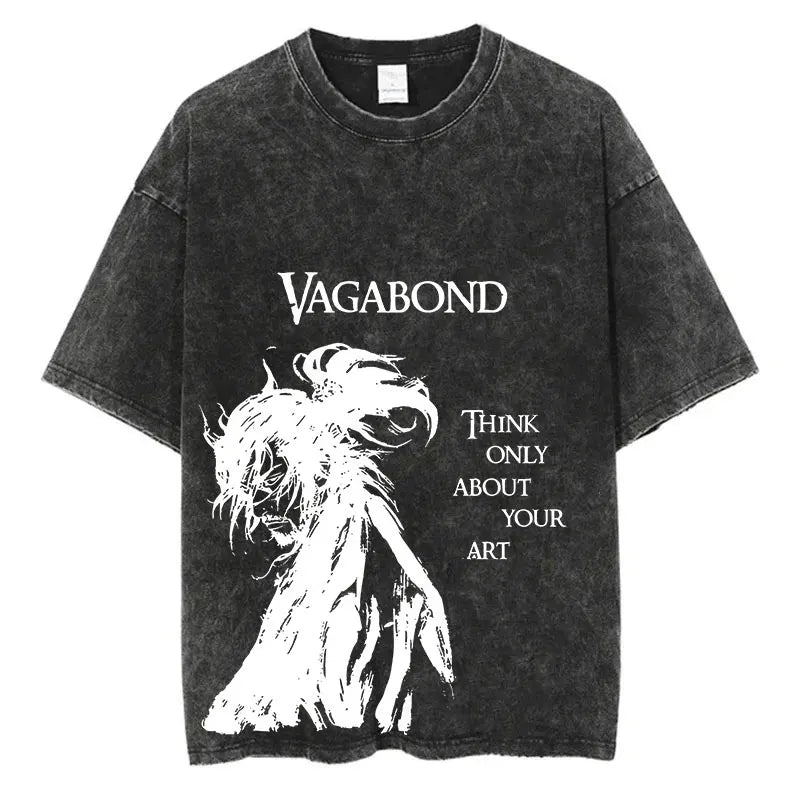 Men Streetwear Tshirt Anime Vagabond Graphic Print Vintage Harajuku Washed Black T Shirt Men Summer Casual Cotton Loose Top Tee