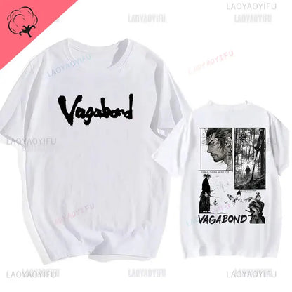 Japanese Vintage Anime Vagabond Graphic T-Shirt Man Woman Harajuku Strike Violently Streetwear Tshirt Cotton Cartoon Short-sleev