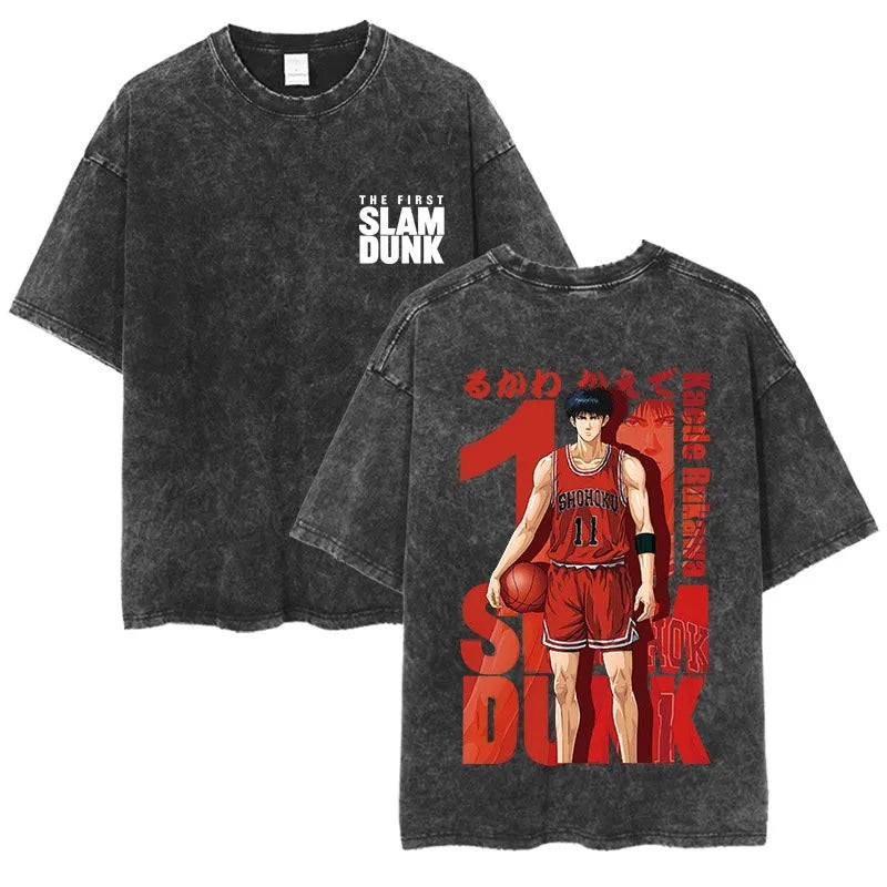 Slam Dunk Master Men and Women Anime Sakuragi Hanadao Mitsui Shou Wash To Do Old Cotton T-shirt Printed Short-sleeved Undershirt