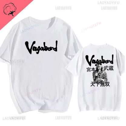 Japanese Vintage Anime Vagabond Graphic T-Shirt Man Woman Harajuku Strike Violently Streetwear Tshirt Cotton Cartoon Short-sleev