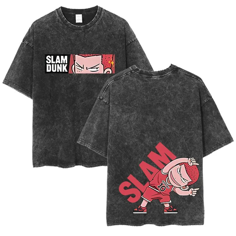 Slam Dunk Master Men and Women Anime Sakuragi Hanadao Mitsui Shou Wash To Do Old Cotton T-shirt Printed Short-sleeved Undershirt