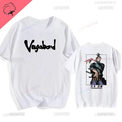 Japanese Vintage Anime Vagabond Graphic T-Shirt Man Woman Harajuku Strike Violently Streetwear Tshirt Cotton Cartoon Short-sleev